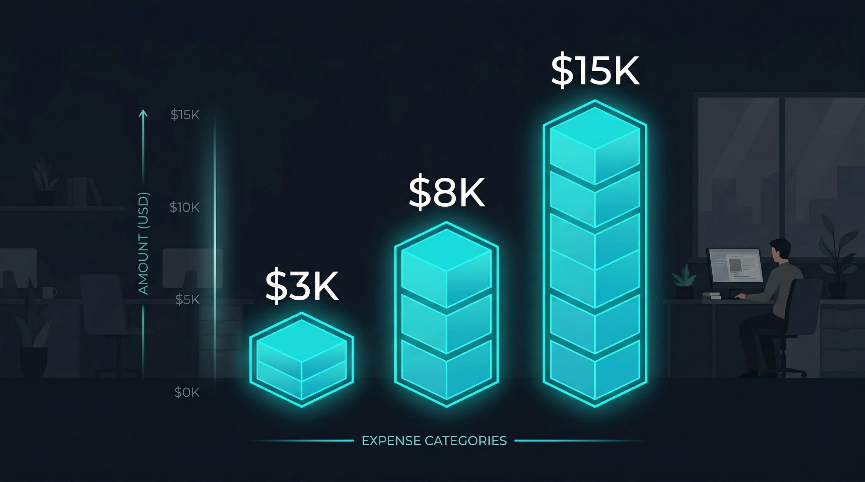 AI automation cost breakdown infographic for small businesses showing pricing tiers from $3K to $15K